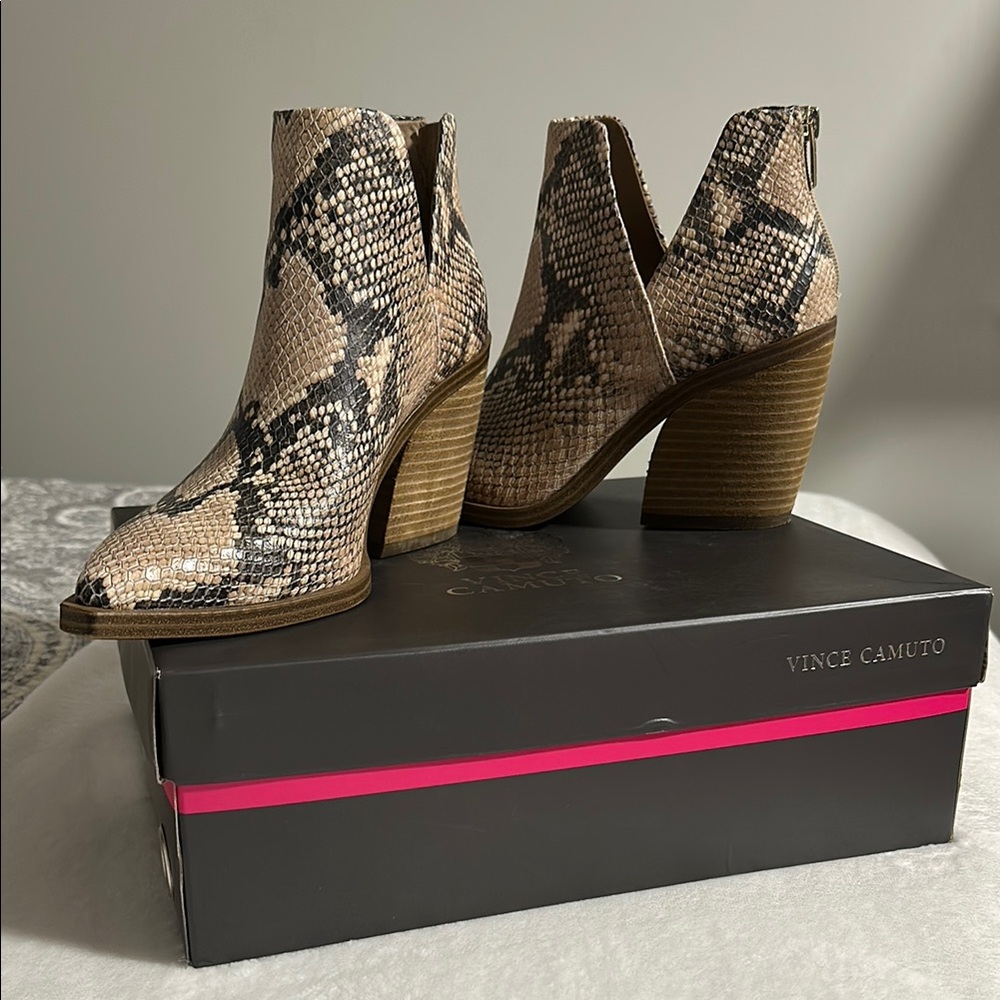 Vince Camuto Snake Print Ankle Boots